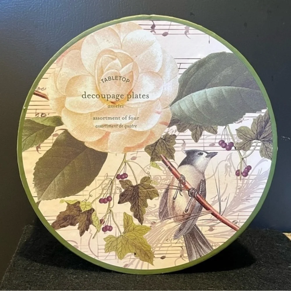 Pottery Barn 8” Bird Decoupage Plates Set of 4